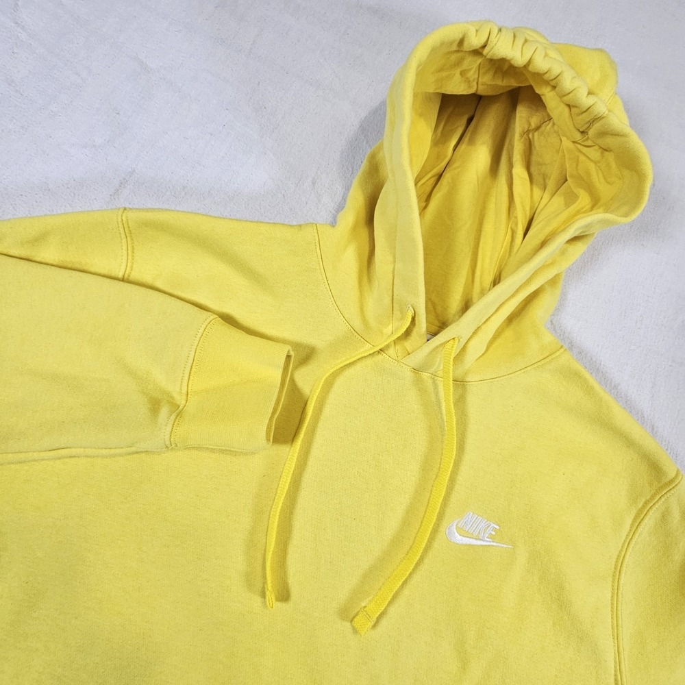 Nike Sportswear Club Fleece Embroidered Yellow Hoodie Sweatshirt Mens Size L